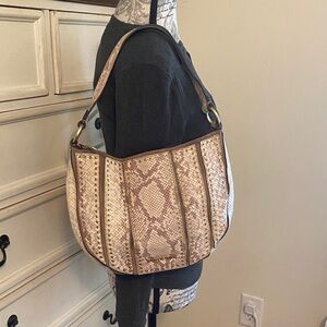 Michael Kors Cream and Brown Snakeskin Shoulder Bag
